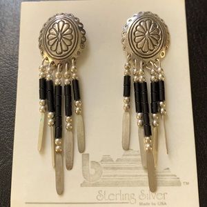 Black and sterling silver pierced earrings
